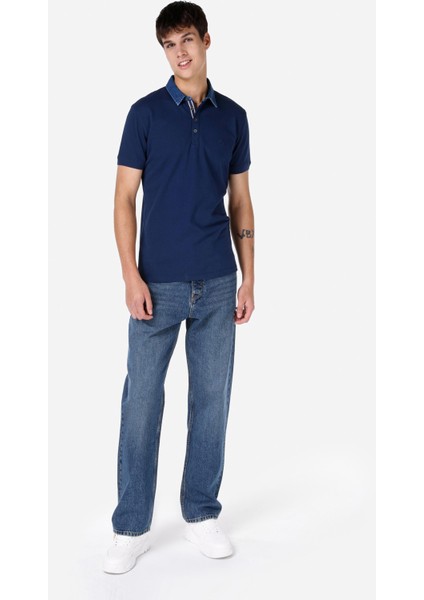 Slim Fit Düğmeli Lacivert Erkek Polo Yaka Kısa Kol Tişört modelleri