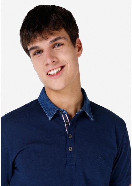 Slim Fit Düğmeli Lacivert Erkek Polo Yaka Kısa Kol Tişört fırsatları