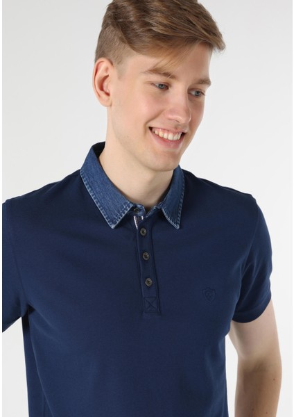 Slim Fit Düğmeli Lacivert Erkek Polo Yaka Kısa Kol Tişört indirimleri