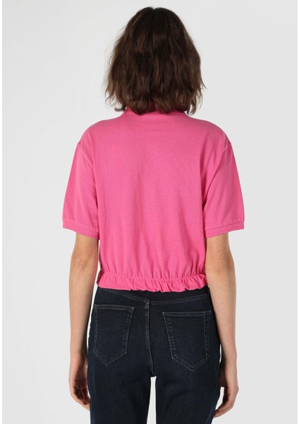Regular Fit Polo Yaka Düz Kadın Pembe Kısa Kol Tişört fiyatları