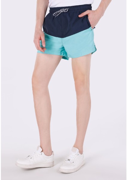 Slim Fit Düz Erkek Yeşil Deniz Şortu