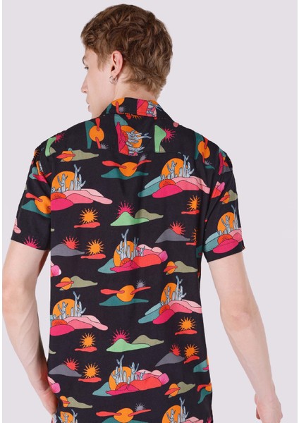Regular Fit Shirt Neck Baskılı Erkek Çok Renkli Kısa Kol Gömlek fiyatları