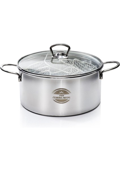 Cam kapaklı, 3 parçalı çelik kızartma tenceresi, 20x12 cm, 3,1 lt, BPA free, şık gri