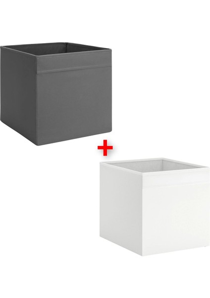 2 Adet Çok Amaçlı Düzenleyici Kutu 33 x 38 x 33 Ikea 2'li Set Saklama Kutusu Gri-Beyaz Polyester