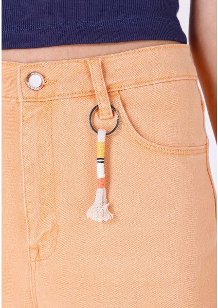Mom Short Yüksel Bel Kadın Açik Turuncu Jean Şort