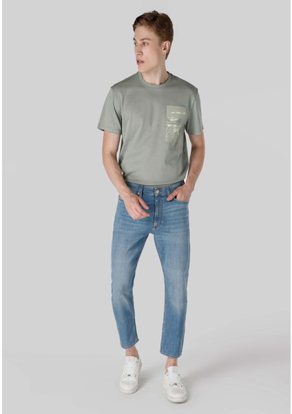 064 Elıo Crop Fit Erkek Mavi Jean Pantolon