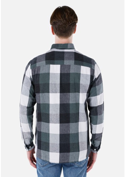 Regular Fit Shirt Neck Kareli Erkek Yeşil Uzun Kol Gömlek fiyatları