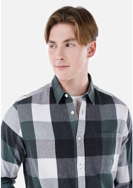 Regular Fit Shirt Neck Kareli Erkek Yeşil Uzun Kol Gömlek fırsatları