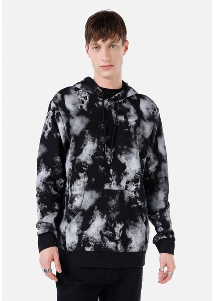 Regular Fit Baskılı Siyah Erkek Sweatshirt