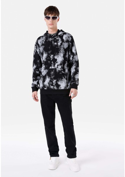 Regular Fit Baskılı Siyah Erkek Sweatshirt