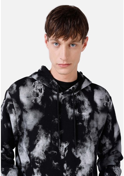 Regular Fit Baskılı Siyah Erkek Sweatshirt