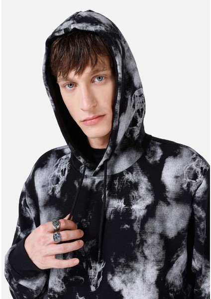 Regular Fit Baskılı Siyah Erkek Sweatshirt