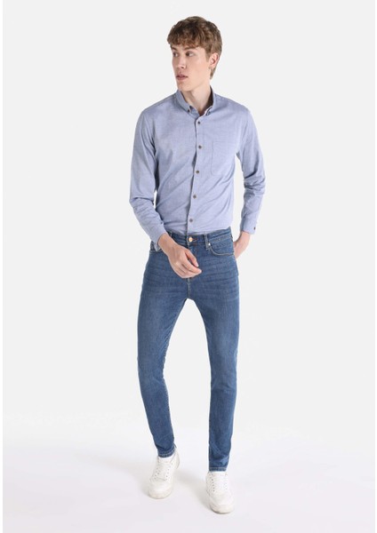 035 Ryan Skinny Fit Yüksel Bel Dar Paça Erkek Koyu Mavi Jean Pantolon