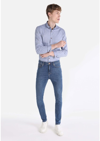 035 Ryan Skinny Fit Yüksel Bel Dar Paça Erkek Koyu Mavi Jean Pantolon