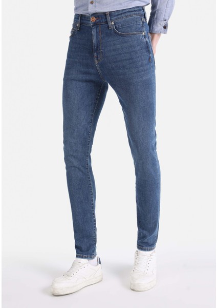 035 Ryan Skinny Fit Yüksel Bel Dar Paça Erkek Koyu Mavi Jean Pantolon