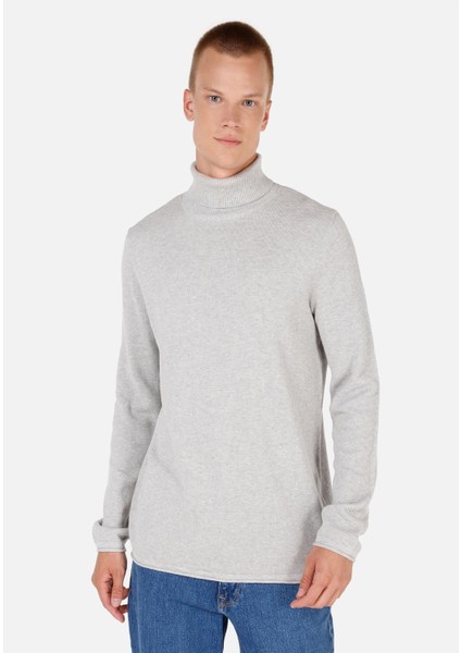 Regular Fit Turtle Neck Jakarlı Erkek Gri Kazak