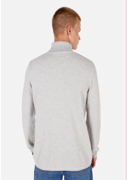 Regular Fit Turtle Neck Jakarlı Erkek Gri Kazak