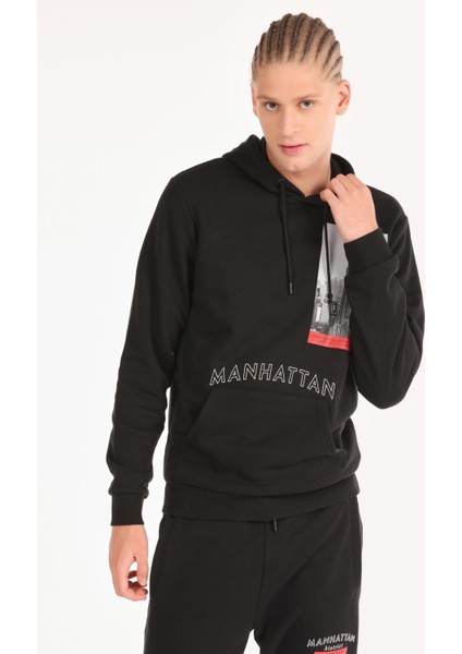 Regular Fit Erkek Siyah Sweatshirt