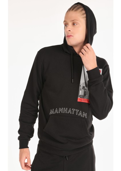 Regular Fit Erkek Siyah Sweatshirt
