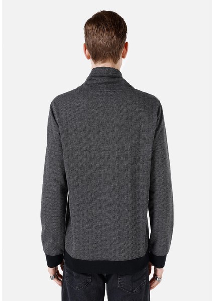 Regular Fit Turtle Neck Düz Erkek Siyah Uzun Kol Tişört