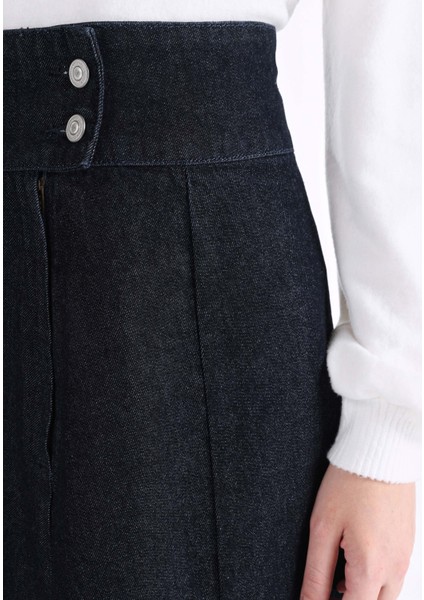 Regular Fit Düz Fermuarlı Kadın Denim Etek