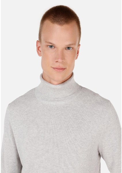 Regular Fit Turtle Neck Jakarlı Erkek Gri Kazak