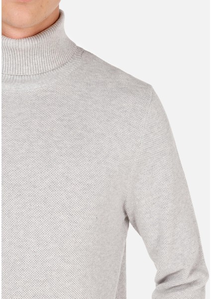 Regular Fit Turtle Neck Jakarlı Erkek Gri Kazak