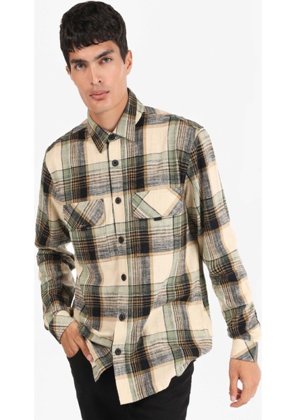 Regular Fit Shirt Neck Ekoseli Erkek Yeşil Uzun Kol Gömlek