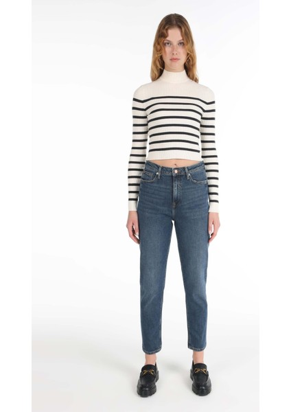 896 Marıa Mom Fit Kadın Mavi Jean Pantolon