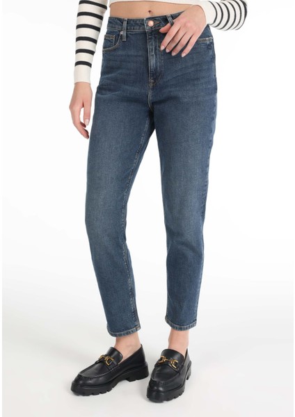 896 Marıa Mom Fit Kadın Mavi Jean Pantolon