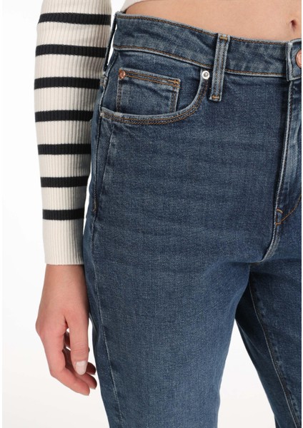 896 Marıa Mom Fit Kadın Mavi Jean Pantolon