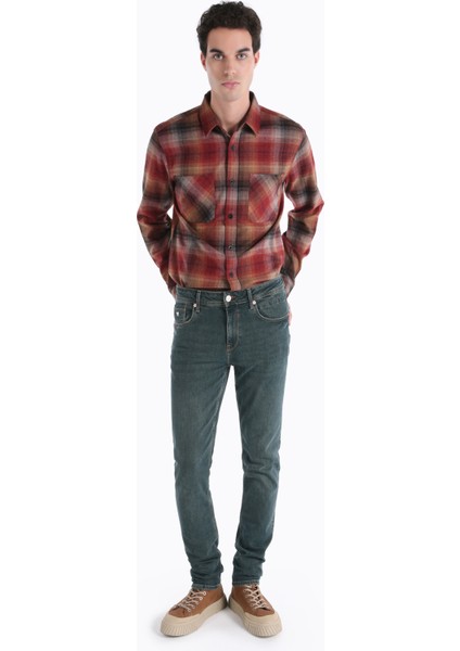 044 Karl Straight Fit Düşük Bel Düz Paça Erkek Yeşil Jean Pantolon