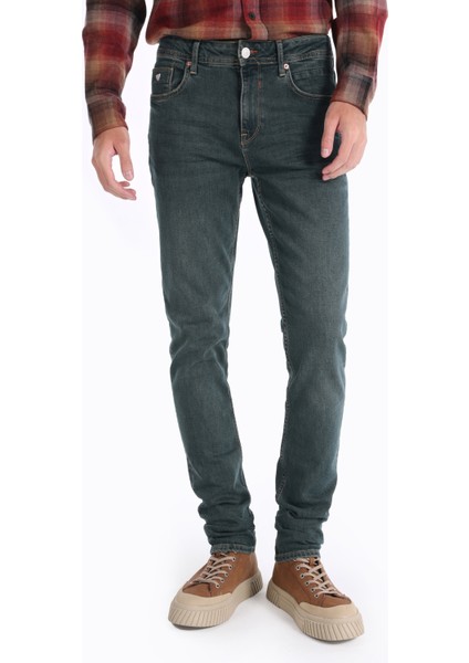 044 Karl Straight Fit Düşük Bel Düz Paça Erkek Yeşil Jean Pantolon