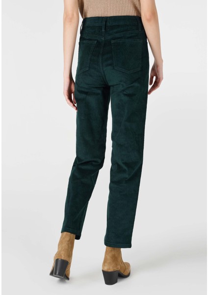Regular Fit Yüksel Bel Geniş Paça Kadın Yeşil Pantolon