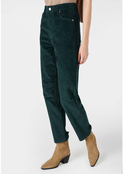 Regular Fit Yüksel Bel Geniş Paça Kadın Yeşil Pantolon
