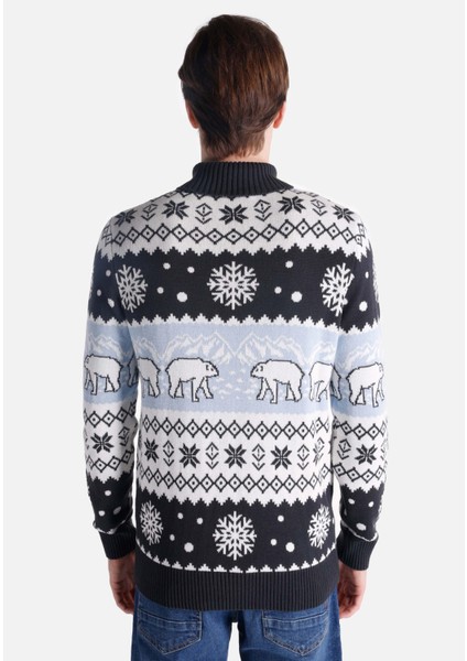 Regular Fit Turtle Neck Jakarlı Erkek Lacivert Kazak