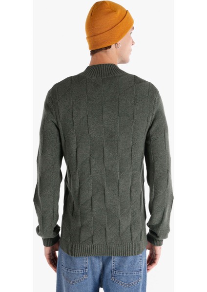 Slim Fit Turtle Neck Jakarlı Erkek Yeşil Kazak