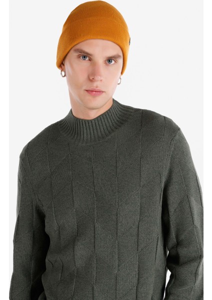 Slim Fit Turtle Neck Jakarlı Erkek Yeşil Kazak
