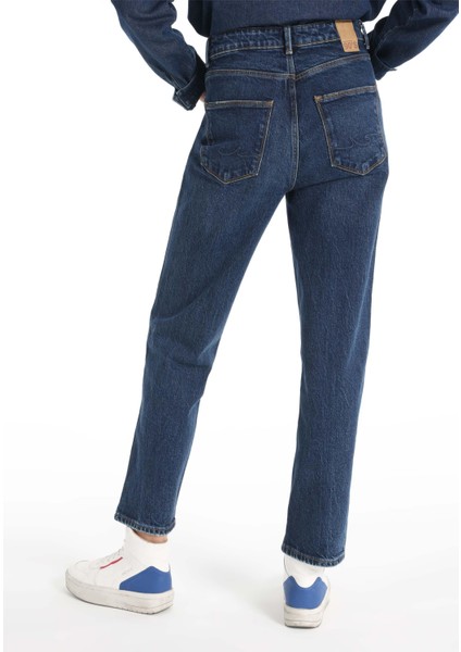 884 Lauren Regular Fit Yüksek Bel Düz Paça Mavi Kadın Pantolon