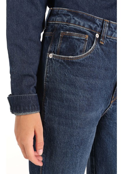 884 Lauren Regular Fit Yüksek Bel Düz Paça Mavi Kadın Pantolon