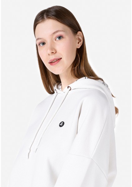 Regular Fit Baskılı Beyaz Kadın Sweatshirt