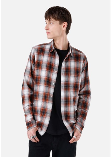 Slim Fit Turuncu Erkek Uzun Kol Gömlek