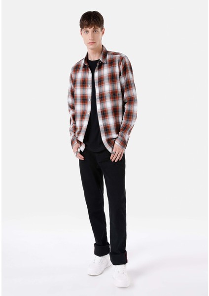 Slim Fit Turuncu Erkek Uzun Kol Gömlek