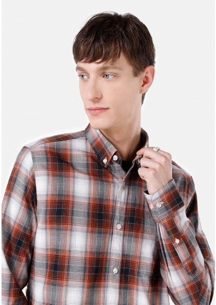 Slim Fit Turuncu Erkek Uzun Kol Gömlek