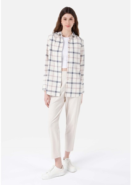 Regular Fit Shirt Neck Kadın Bej Uzun Kol Gömlek Cl1067149