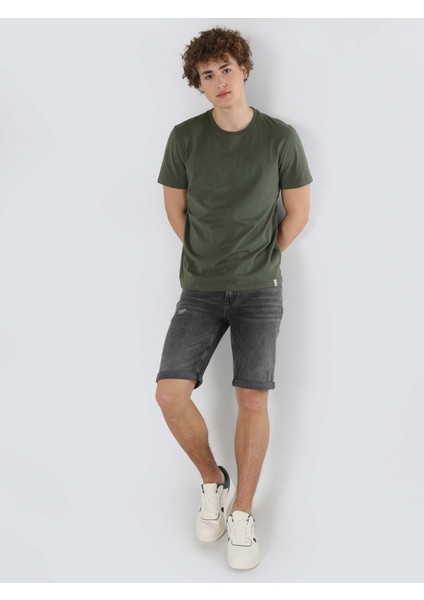 Regular Fit Bisiklet Yaka Basic Yeşil Erkek Kısa Kol Tişört