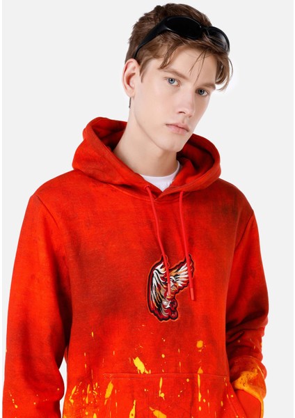 Regular Fit Baskılı Turuncu Erkek Sweatshirt