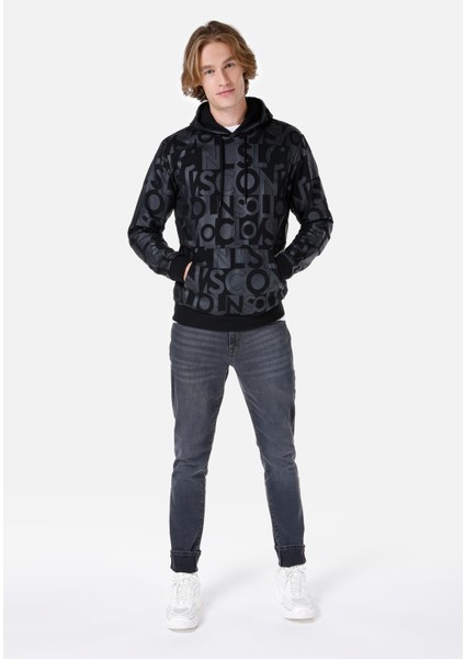 Regular Fit Baskılı Siyah Erkek Sweatshirt