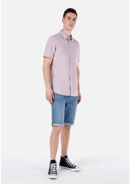 Regular Fit Shirt Neck Düz Erkek Pembe Kısa Kol Gömlek Cl1066928 modelleri