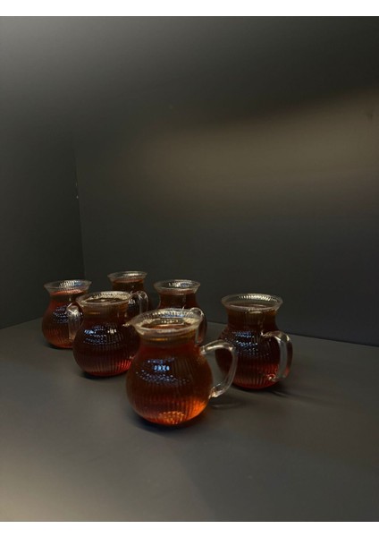 6'lı Keyfi Ala Borosilikat Cam Kulplu Çay Bardağı 180 ml Bardak
